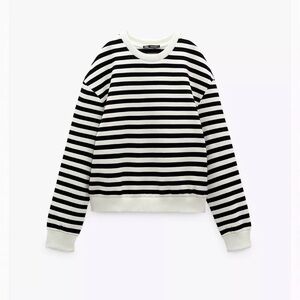 Zara Black and White Striped Crew Neck Sweater